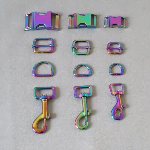 10Sets/Lot 15mm 20mm 25mm Metal Buckle Clasp Belt Strap D Ring For Bag Dog Collar Paracord Hook Adjuster Slider Harness Hardware