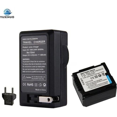 900mAh VW-VBG070 VBG070A Camera Battery + AC Charger For Panasonic VW-VBG130 VBG130E VW-VBG260 SDR-H20 SDR-H28 SDR-H258 HDC-SD1