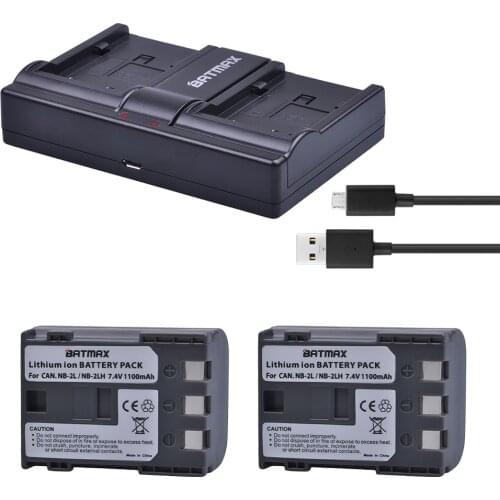 Batmax 2Pcs NB-2L NB 2L NB2L NB-2LH Battery+Dual USB Charger for Canon EOS 400D S80 S70 S50 S60 350D G7