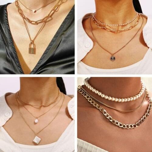 BALANBIU Punk Lock Coin Pendant Necklaces For Women Delicate Gold Color Brass Chains 2021 Fashion Jewelry Christmas