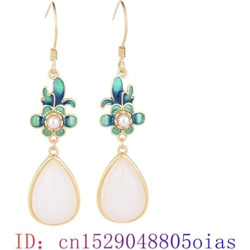 White Jade Water drop Earring Natural 925 Silver Fashion Gemstone Zircon Women Charm Gifts Amulet Crystal Chalcedony Jewelry