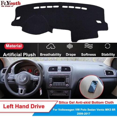 Car Dashboard Cover Artificial Plush Non-Slip For Volkswagen Polo Sedan Vento MK5 6R 2009 - 2017 Dash Mat ANti-UV Carpet Pad