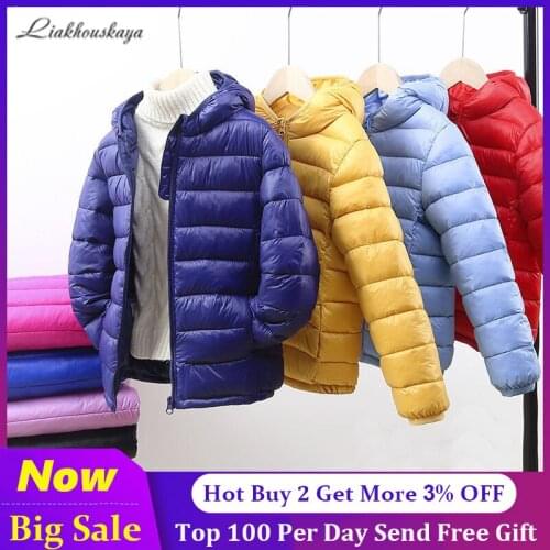 110-160 Cm Autumn Winter Jackets Girls Hooded Children Outerwear For Kids Warm Coats For Boys Teenage Clothes 10 Candy Colors