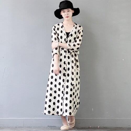 SCUWLINEN Vestidos 2020 Spring Summer Women Dresses V-neck Classic Dot Slim Long Cotton Dress Casual Cardigan Robe S370