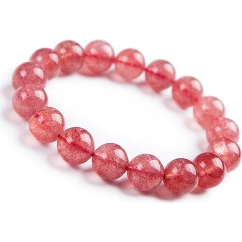 Precious Natural Strawberry Quartz Bracelet 12mm Clear Crystal Round Bead Stretch Natural Stone Bracelet Drop Shipping