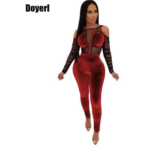 Elegant Sexy Jumpsuits for Women 2020 Long Sleeve Patchwork Mesh Black Bodycon Jumpsuit Rompers Backless Party Club Jumpsuit