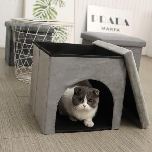 Flannel Multifunctional Storage Stool Foldable Storage Stool Can Sit Adults Doghouse Cathouse Four Seasons General Semi-closed