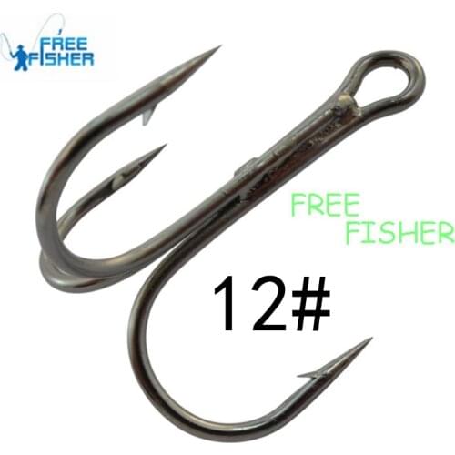 FREE FISHER 100pcs/Lot 35656 Treple Hooks 12# High Carbon Steel Treble Fishing Hooks Black Round Bent Triple Sharp Hooks