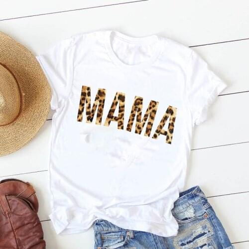 Painting T Shirt Plus Size Women Leopard Letters Mama Female Mother Women Casual Tshirt Camisa Mujer Top Graphic Tees T-shirt