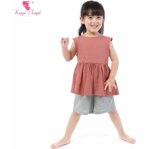 Kaiya Angel 2019 New Summer Baby Girl Outfits Set Invisible Zipper Solid Sleeveless Shorts Ruched Daily Wear Factory Wholesale
