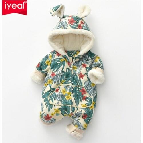 IYEAL 3D Rabbit Ears Hooded Baby Rompers Winter Thicken Boys Costume Girls Warm Infant Snowsuit Kid Jumpsuit Children Outerwear