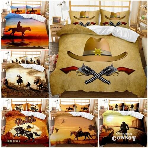 West Cowboy Scenery Animal Cool 3D Print Comforter Bedding Set Queen Twin Single Size Duvet Cover Set Pillowcase Luxury Gifts