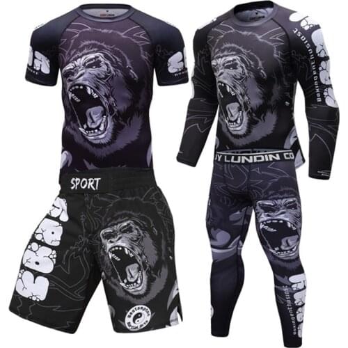 KickBoxing Sets Muay Thai Jersey MMA Fightwear Boxing Shirts Set Compression Men Sport T shirts Pants Rashguard Jitsu Rash Guard