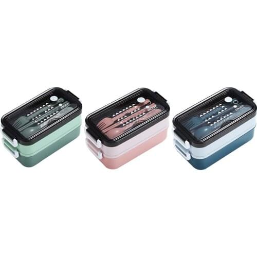 Stainless Steel Lunch Bento Box Plastic For School Kids Office Worker Double Layer Microwave Heating Split Container Food Box