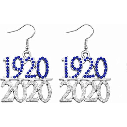 Metal White Blue Crystal Diamond Greek Letter Sorority 1920 2020 ZOB Symbol ZETA PHI BETA Earring Jewelry For Women