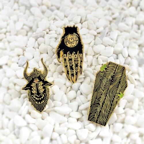 Coffin Satan Devil hand Enamel brooch Creepy Gothic Jewelry Denim leather backpack lapel shirt badge
