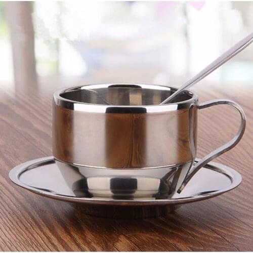European Double Walled Stainless Steel Tumbler Coffee Mug Sets With Tray Spoon Teacup Swig Kuksa Tasse Chat Mok Caneca Cafeteira