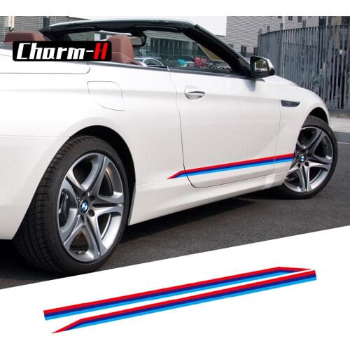 2X Tricolor Performance Side Stripe Skirt Sticker Decal For BMW F20 F23 F30 F32 F34 F36 F45 F10 F82 G30 E90 X3 X4 X5 X6 M4 M5 M6
