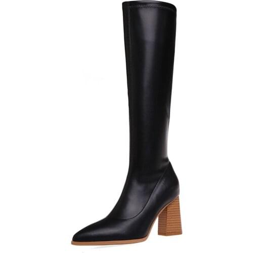 2021 New Womens Shoes Soft Point Toe All-match Square High Heels Autumn Winter Not Knee-high Knight Boots Popular Models Brand