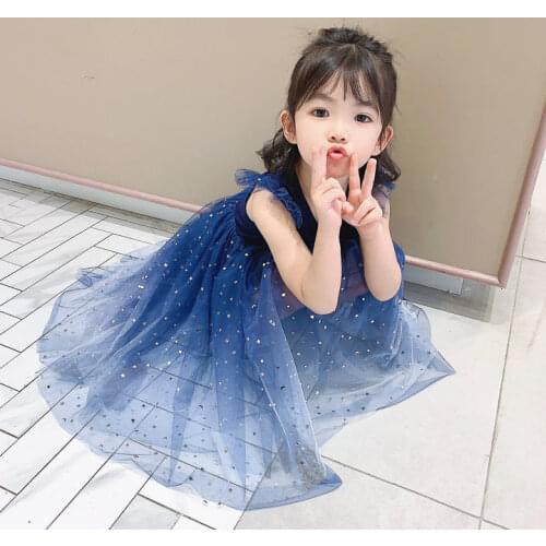 Girls Dress Starry Sky Sequin Princess Dress 2020 Summer New Flying Sleeve Children Clothing For Girls