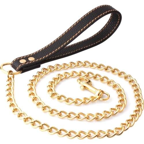 Tiasri Gold Color Stainless Steel Dog Leashes Rope Training Metal Pet Leash Dogs Chain Pet Accessories Product Pug Pitbull Hot