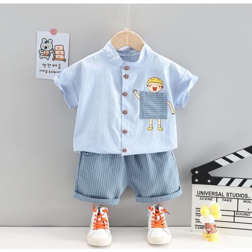 Boys summer short-sleeved shirt suit years old 4 tide baby shirt shorts summer foreign style childrens clothing two-piece tide