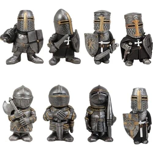 Knight Gnomes Guard Garden Statues Resin Sculpture Ornament Decor Medieval Crusader Knight Suit Statue Gothic Armor Miniature