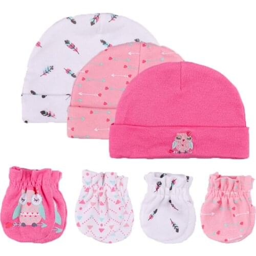 Unisex boys girls caps 3pcs baby hats +4pcs baby gloves headwear cotton animals newborn fitted sleep cute Baby accessories