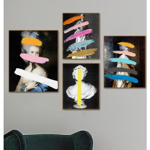 Modern Abstract Graffiti Figure Canvas Painting Funny David Sculpture Woman Wall Art Poster Print Pictures for Living Room Decor