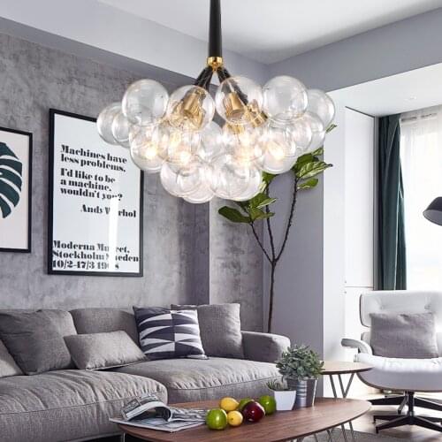 Modern Creative Bedroom E27 Glass Ball Bubble Chandelier Personality High Quality All Copper Lighting Decorative Led Chandelier