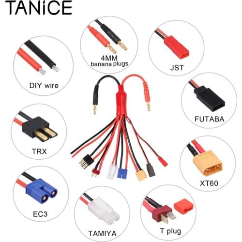 TANiCE 8 in 1 Banana Plug Battery Charge Cable for RC Lipo Battery Charger Adapter Connector Splitter Cable for TRX Tamiya EC3