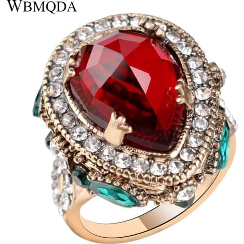 Wbmqda 2018 New Luxury Unique Crystal Gold Color Wedding Rings Bohemian Style Turkish Jewelery Gifts For Women Free Shipping