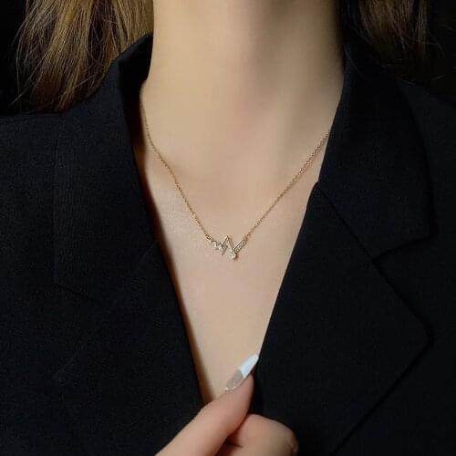 Electrocardiogram necklace female fashion net red tide ins niche design sense cold wind pendant titanium steel clavicle chain
