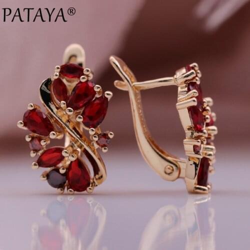 PATAYA New Fine Mix Water Drop Natural Zircon Hollow Earrings 585 Rose Gold Women Fashion Jewelry Bridal Gift Flower Earrings