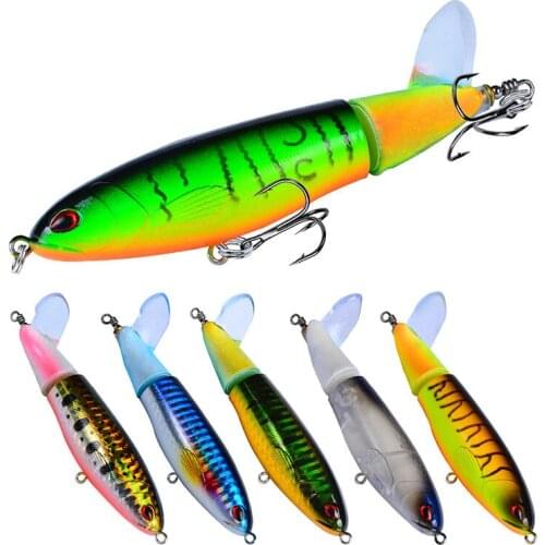 1 PCS 15g/11cm Whopper Popper Fishing Lure Artificial Hard Plopper Bait CrankFish Bait Soft Rotating Tail Bass Fishing Bait