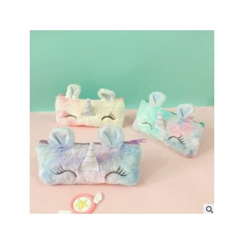 1pcs Kawaii Pencil Case Plush unicorn School Pencil Box Pencilcase Pencil Bag School Supplies Stationery