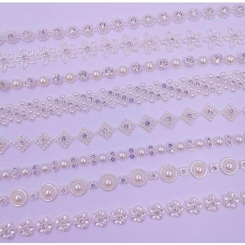1yards ABS Pearl Crystal Rhinestone Chain Sewing Banding Trim Wedding Supply 30 designs choose