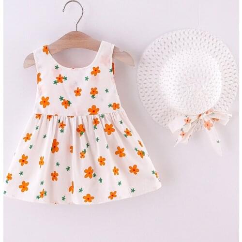 2021 Summer Flower Girl Dresses Sleeveless Beach Backless Princess Costume Birthday Party Baby Clothing With Hat
