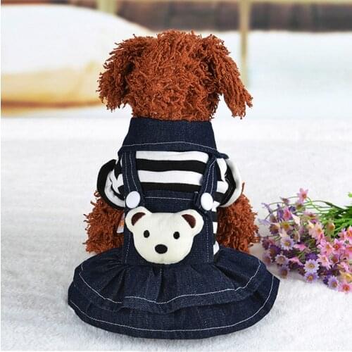 2019 Dog Jean Dress Autumn Winter Clothes Fashion Cat Strap Jumpsuit High Quality Pet Stripe Dog Clothes