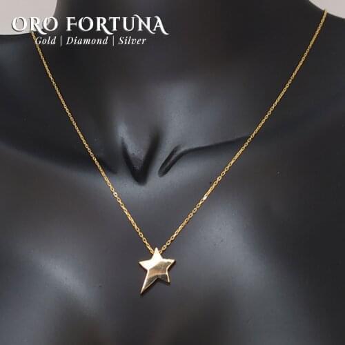 21K Yellow Gold Plain Star Necklace Women Gift for Each Fine Fashion Trendy Minimalistic Dainty Fashionable