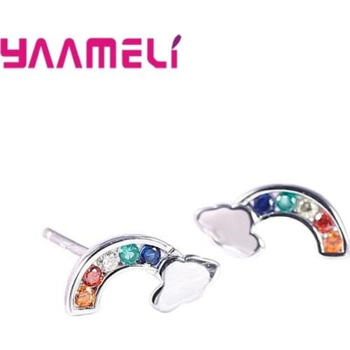 925 Sterling Silver Cute Colorful Crystal Statement Stud Earrings For Women Girls Party Valentines Day Gift Wholesale