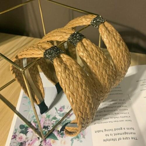 Bohemain Summer Straw Weaving Knotted Headband Cross Loop Hairband for Women Korea Fashion Yoga Wide Hair Headwear Accessories