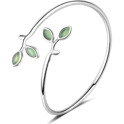 ModaOne Sweet Opal Burgeon 925 Stamp Sterling Silver Opening Bangles For Women Gift pulseira Silver 925 Stamp Jewelry