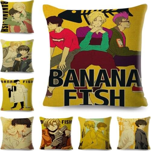 Banana Fish Cushion Cover for Sofa Home Children Room Decor Cartoon Japan Anime Print Pillowcase Polyester Pillow Case 45x45cm