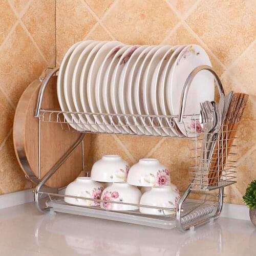 Double Layer Dish Drying Rack Shelf Holder Basket Cup Utensil Dryer Durable Dishes Organizer Stand Easy To Clean