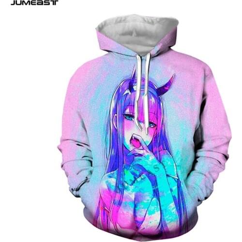 Jumeast Men Women Sweatshirt DARLING in the FRANXX Zero Two Oversized Female Coat Long Sleeve Cap Hoody Sport Pullover Hoodies