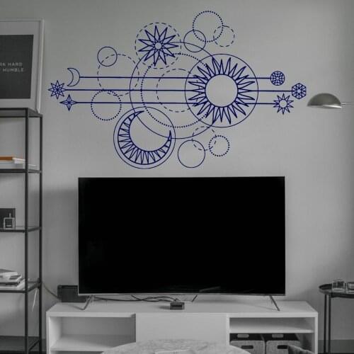 Moon And Sun Geometrical Abstract Decal Wall Art Geometric Sticker Home Living Room And Kids Room Decoration Removable A002692