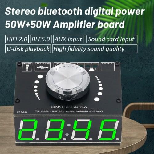HIFI 50W*2 stereo Bluetooth digital power amplifier board module with WIFI timing clock Xinyi XY-W50L