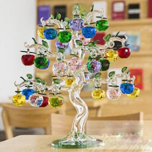 Crystal Glass Apple Tree Ornaments 36pcs 4cm Hanging Apples Home Decor Fengshui Figurines Crafts Gifts Souvenir Miniatures