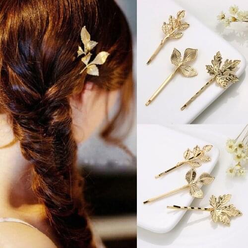 Exquisite Gold Bee Leaf Hairpin Womens Fashion Girls Elegant Side Clip Hair Clips Sweet Headwear Hair Accessories Styling Toos